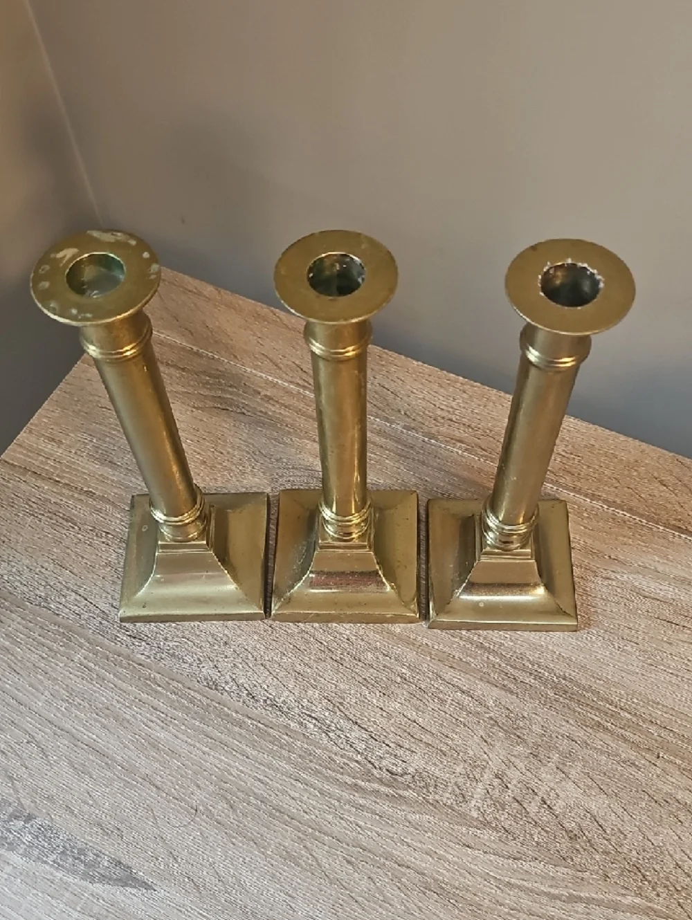 Brass Column Candlestick Set - Gold Finish